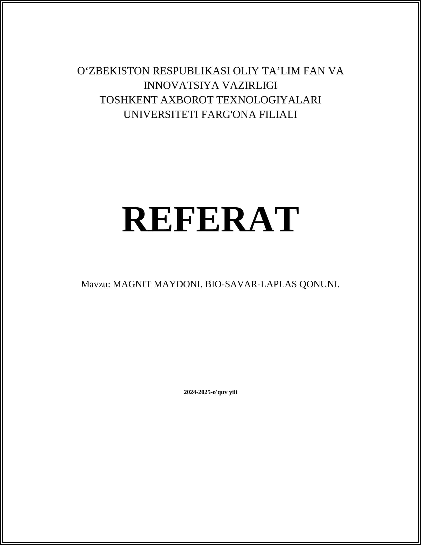 MAGNIT MAYDONI. BIO-SAVAR-LAPLAS QONUNI 1