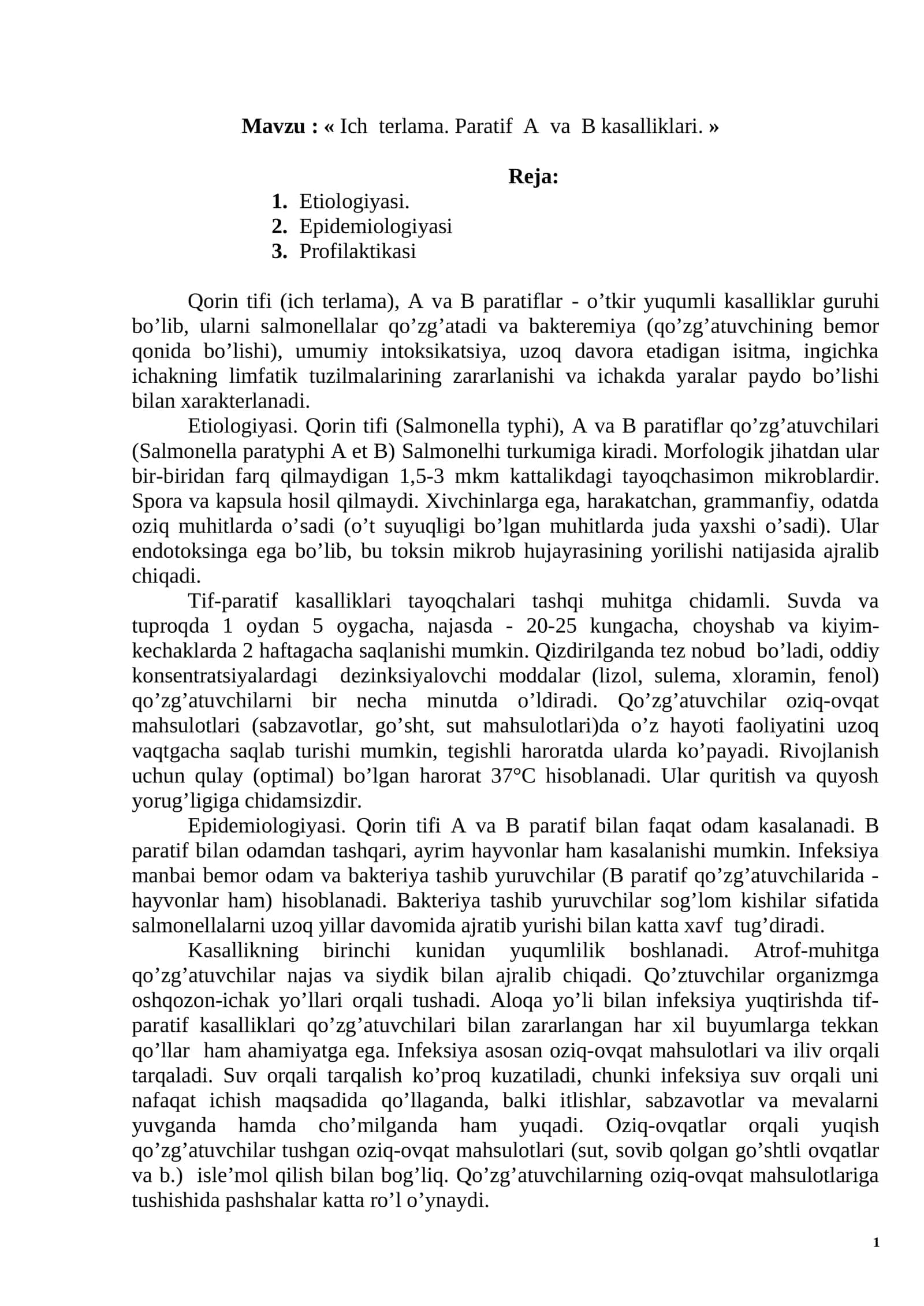 Ich terlama. Paratif A va B kasalliklari 1