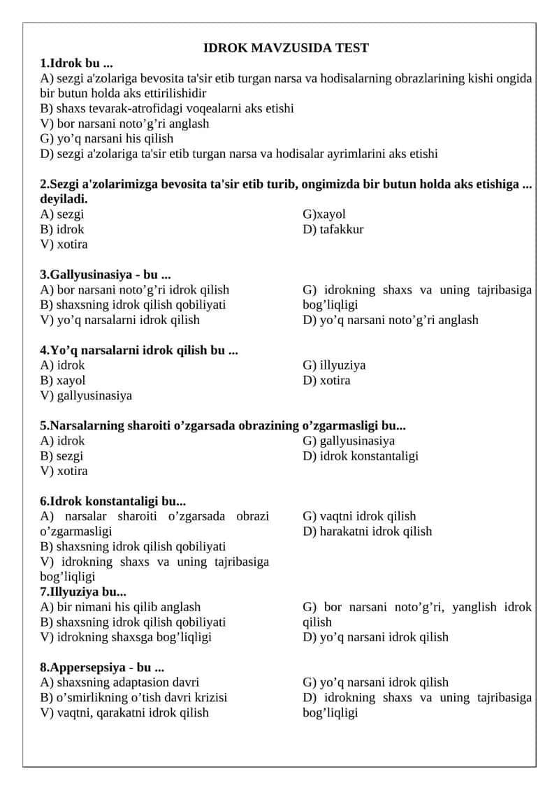 IDROK MAVZUSIDA TEST 1