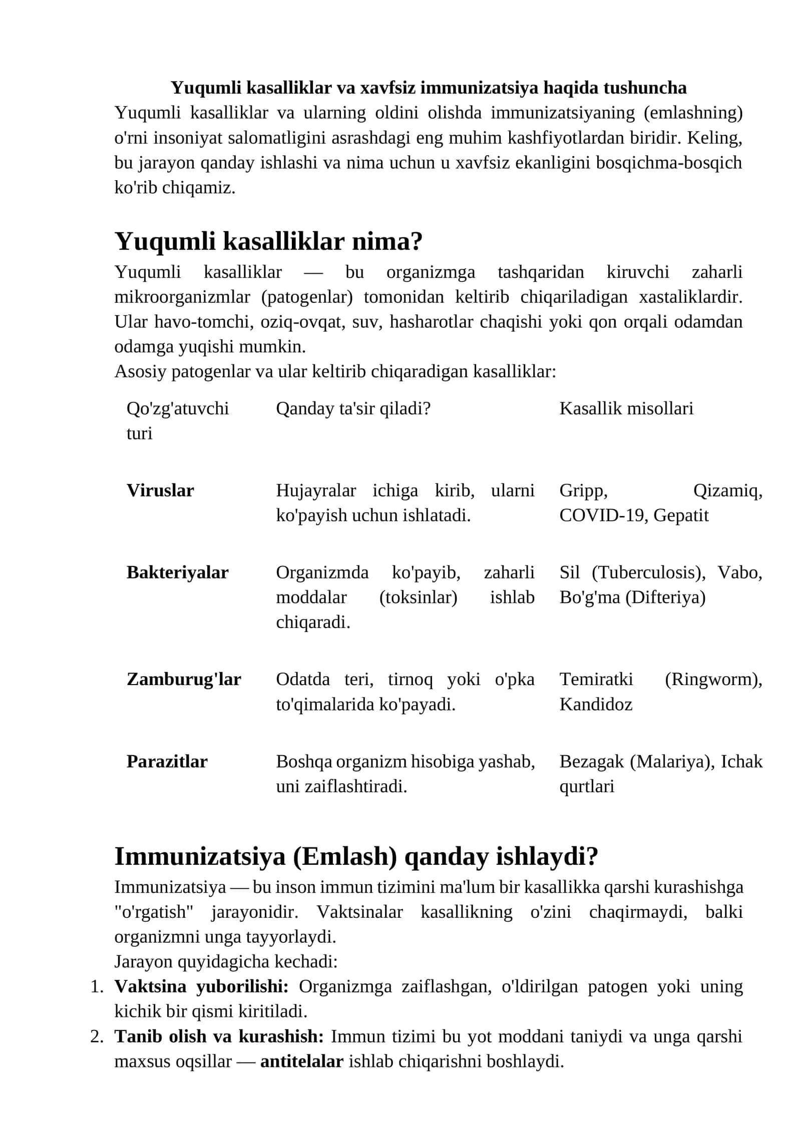 Yuqumli kasalliklar va xavfsiz immunizatsiya haqida tushuncha 1