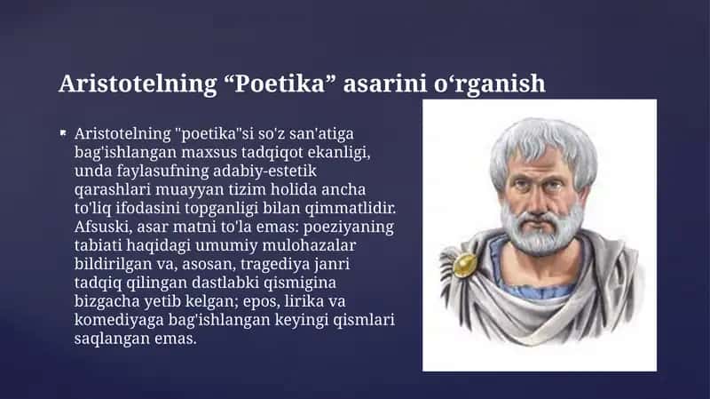 Aristotelning poetika asarini o`rganish 1
