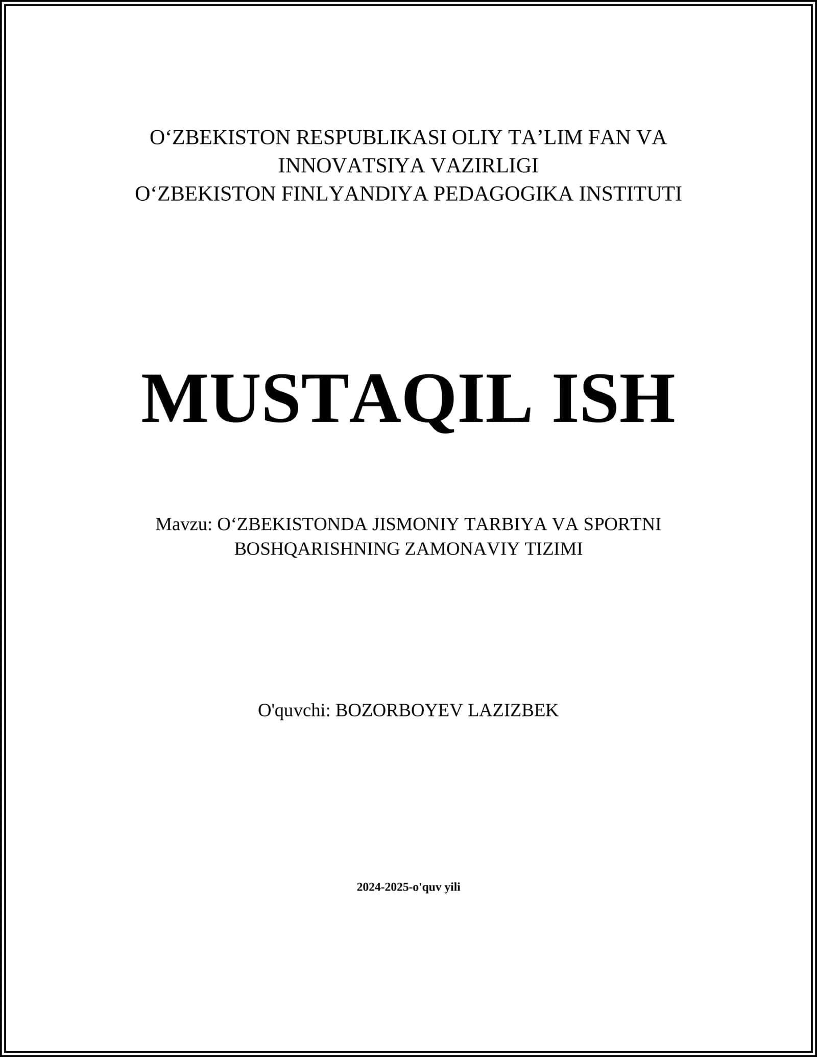 O'ZBEKISTONDA JISM0NIY TARBIYA VA SPORTNI BOSHQARISHNING ZAMONAVIY TIZIMI 1