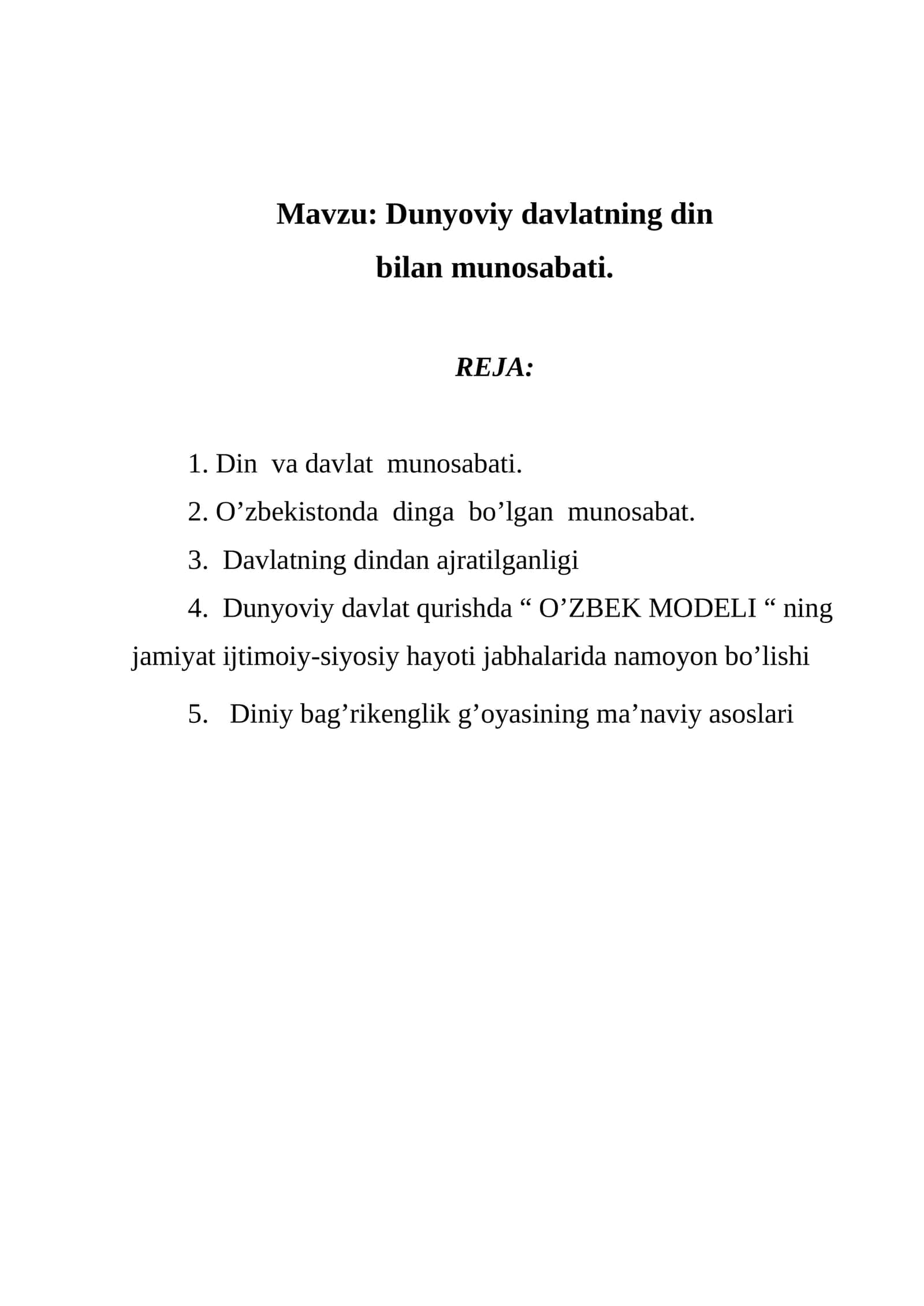 Dunyoviy davlatning din bilan munosabati 1
