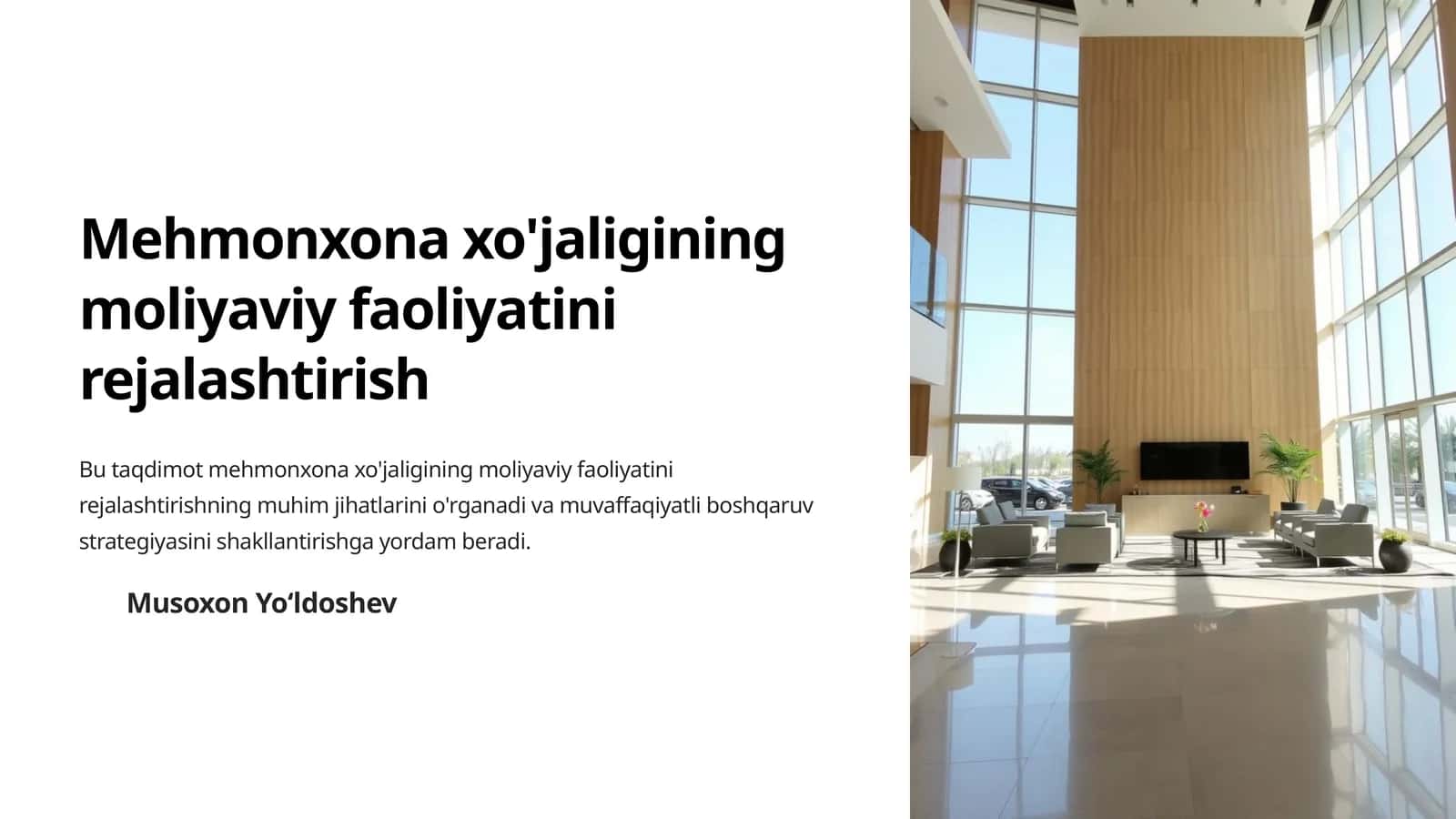Mehmonxona xo'jaligining moliyaviy faoliyatini rejalashtirish 1