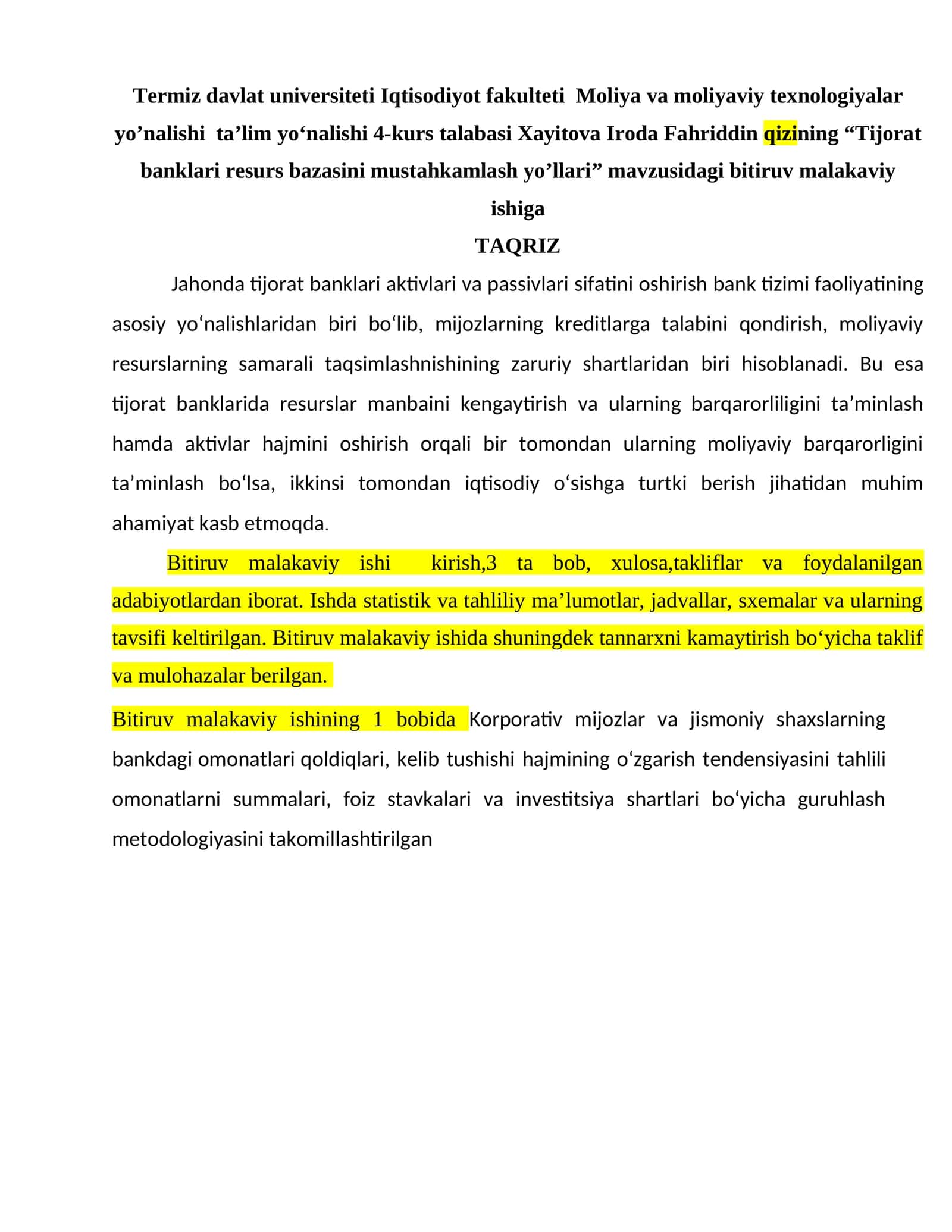 Tijorat banklari resurs bazasini mustahkamlash yo’llari 1