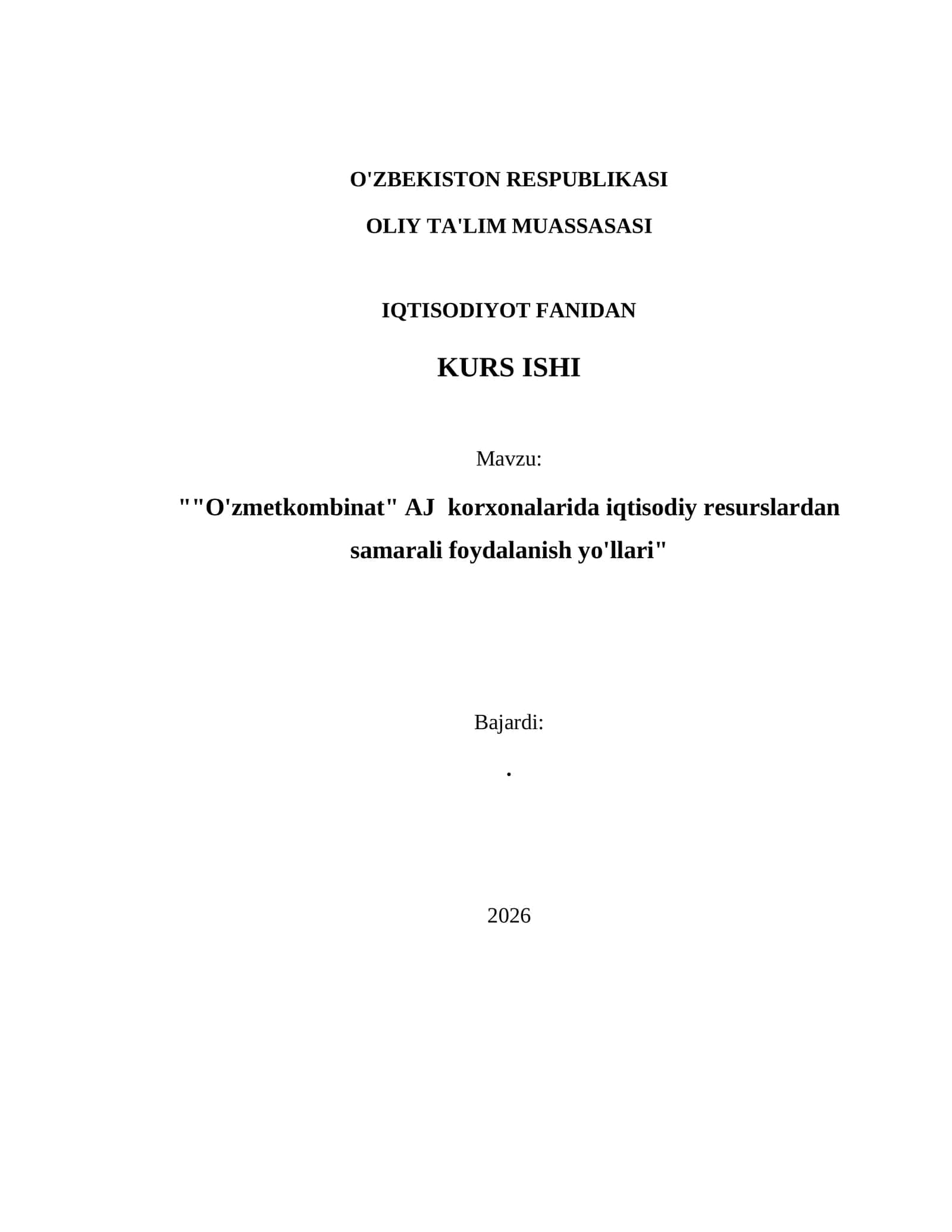 "O'zmetkombinat" AJ korxonalarida iqtisodiy resurslardan samarali foydalanish yo'llari 1