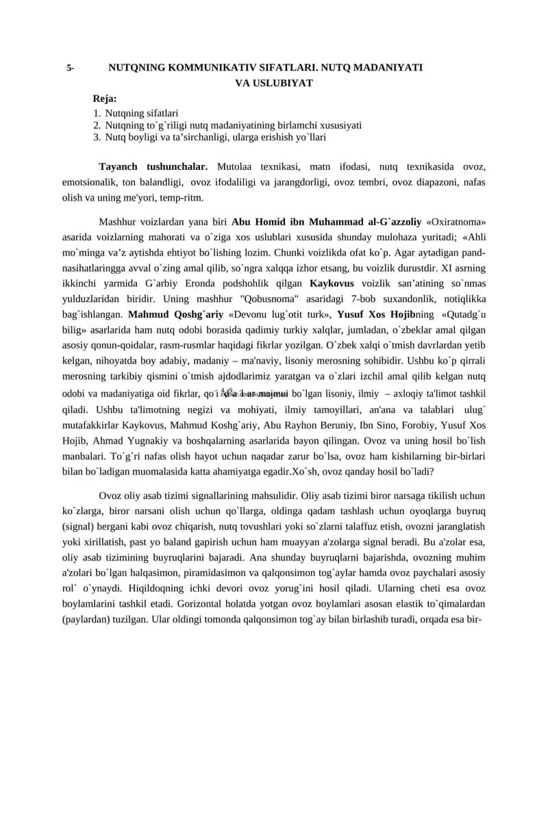 NUTQNING KOMMUNIKATIV SIFATLARI. NUTQ MADANIYATI VA USLUBIYAT 1