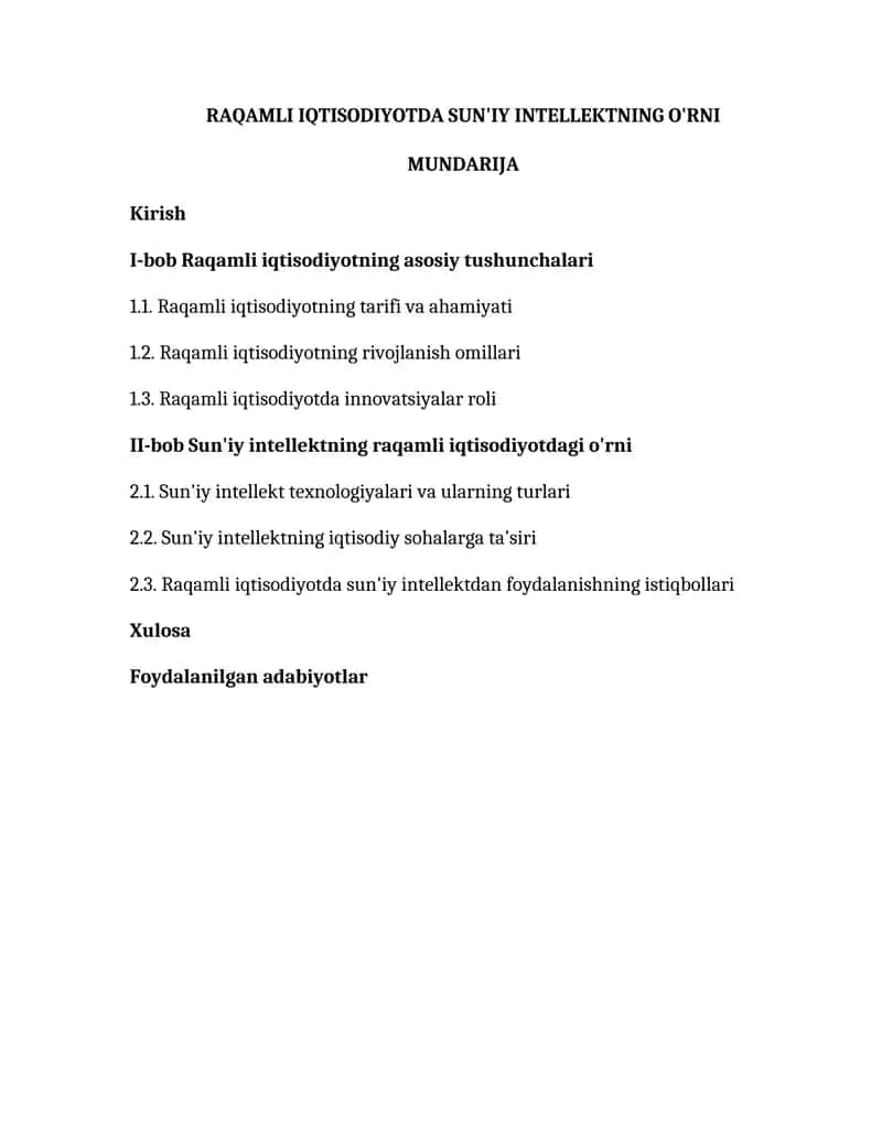 RAQAMLI IQTISODIYOTDA SUN'IY INTELLEKTNING O'RNI 1