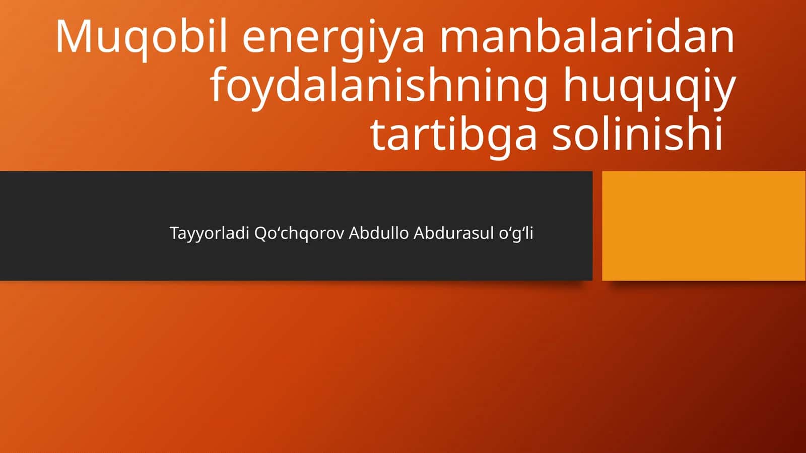 Muqobil energiya manbalaridan foydalanishning huquqiy tartibga solinishi 1