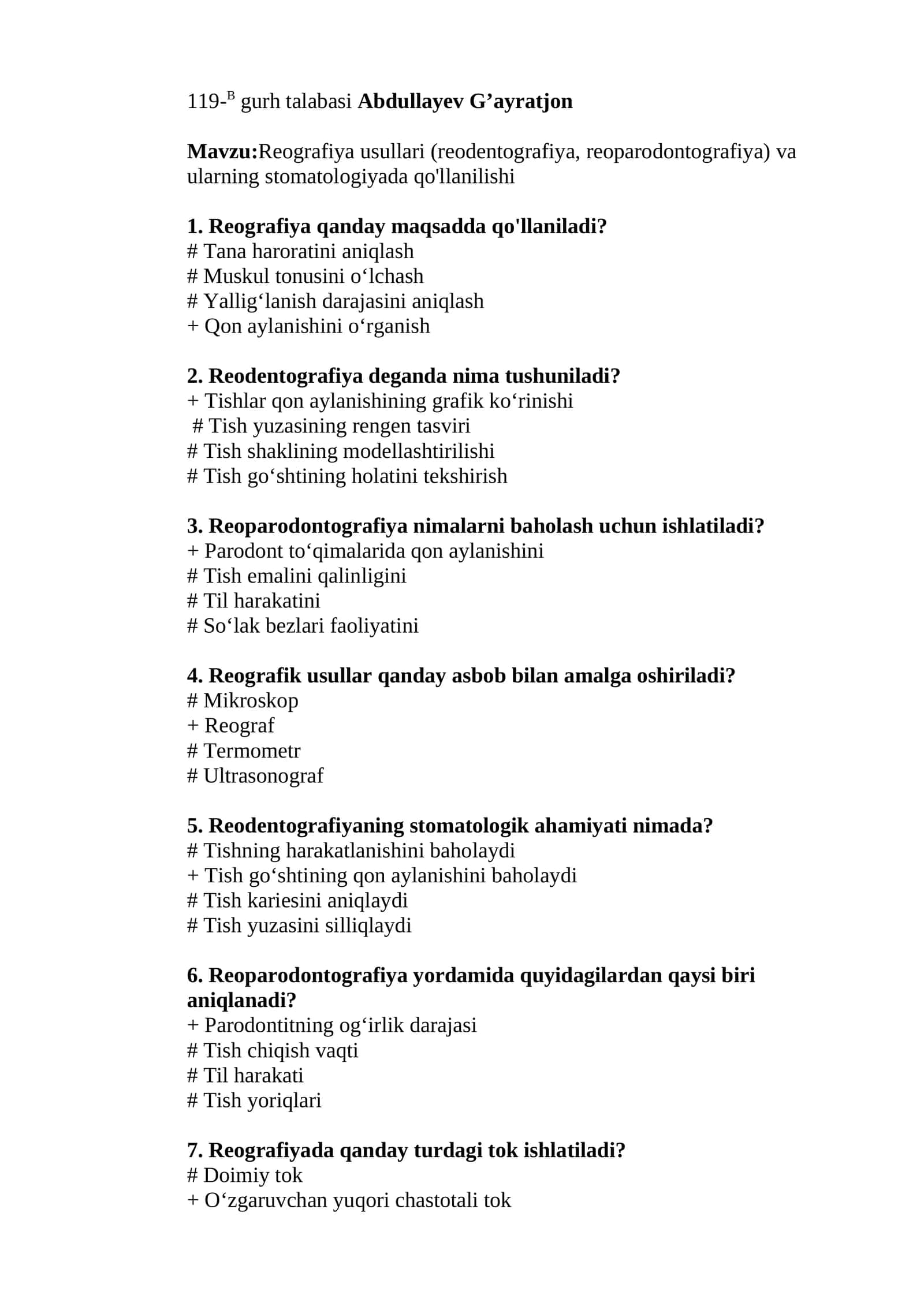 Reografiya usullari (reodentografiya, reoparodontografiya) va ularning stomatologiyada qo'llanilishi 1