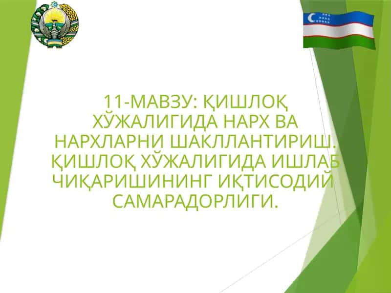 Қишлоқ хўжалигида нарх ва нархларни шакллантириш 1