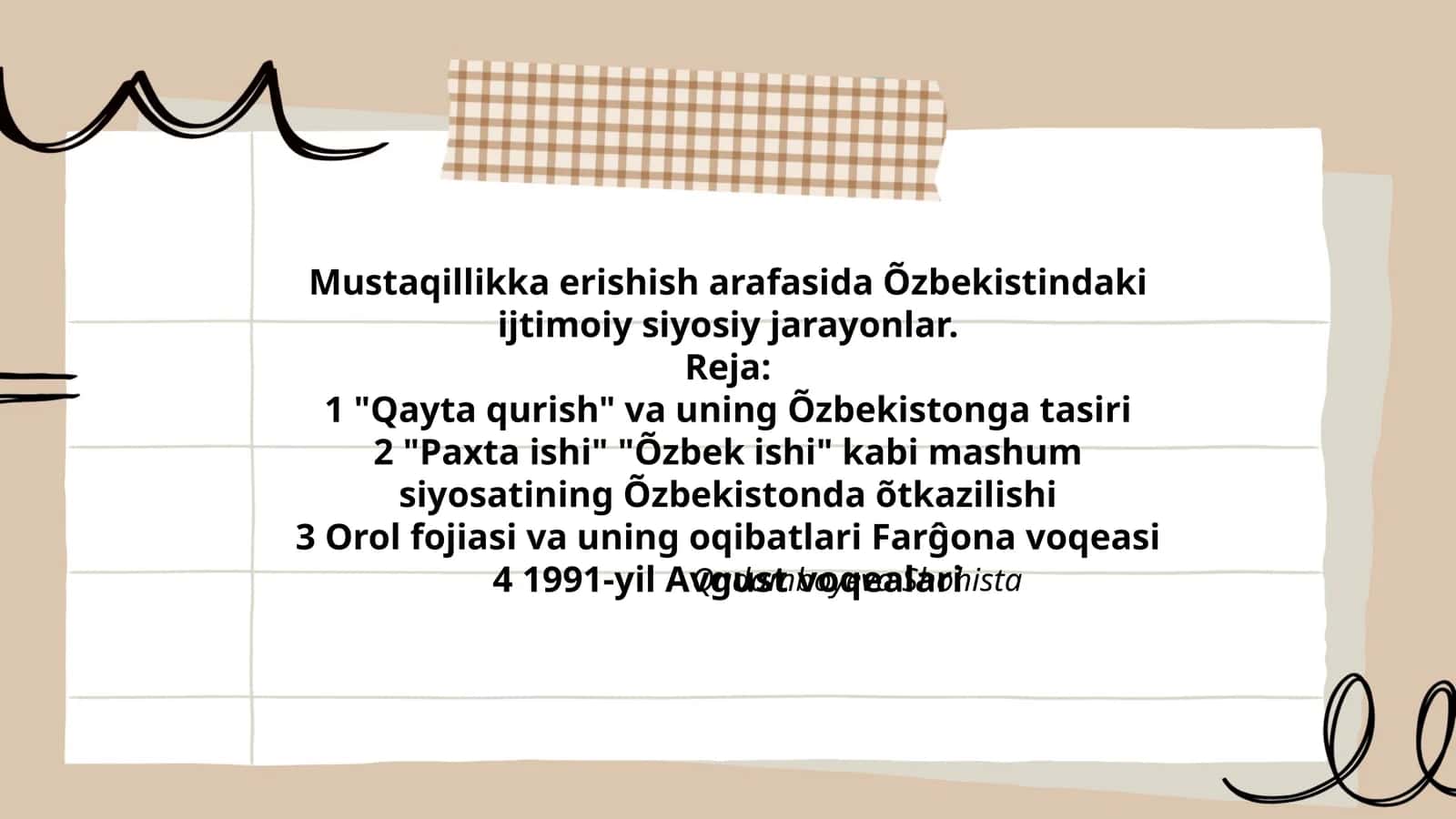 Mustaqillikka erishish arafasida Õzbekistindaki ijtimoiy siyosiy jarayonlar 1