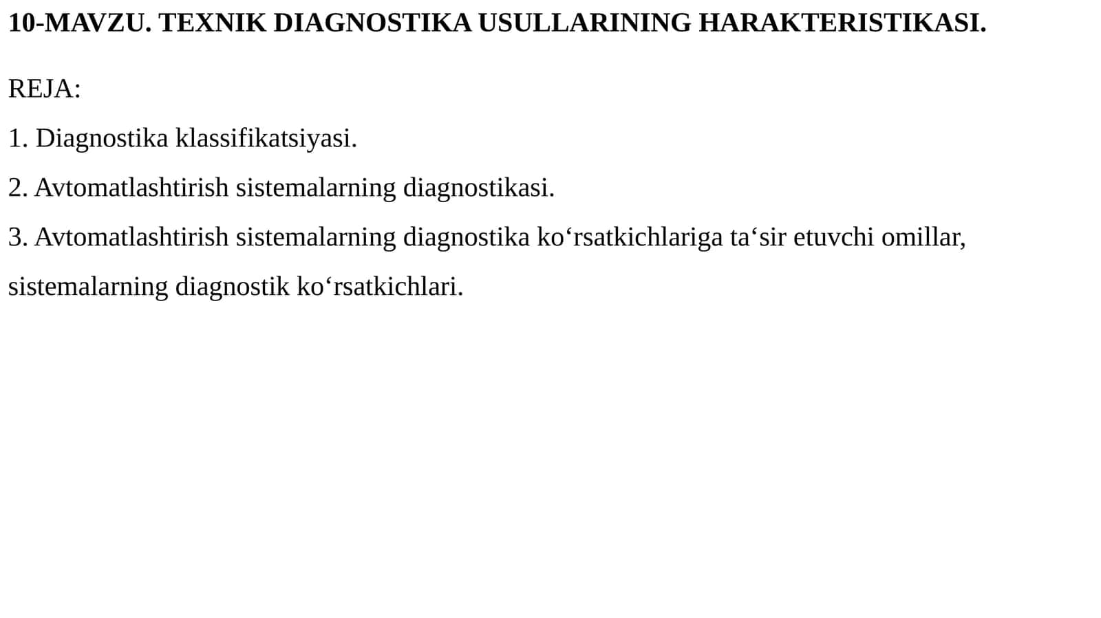 TEXNIK DIAGNOSTIKA USULLARINING HARAKTERISTIKASI 1