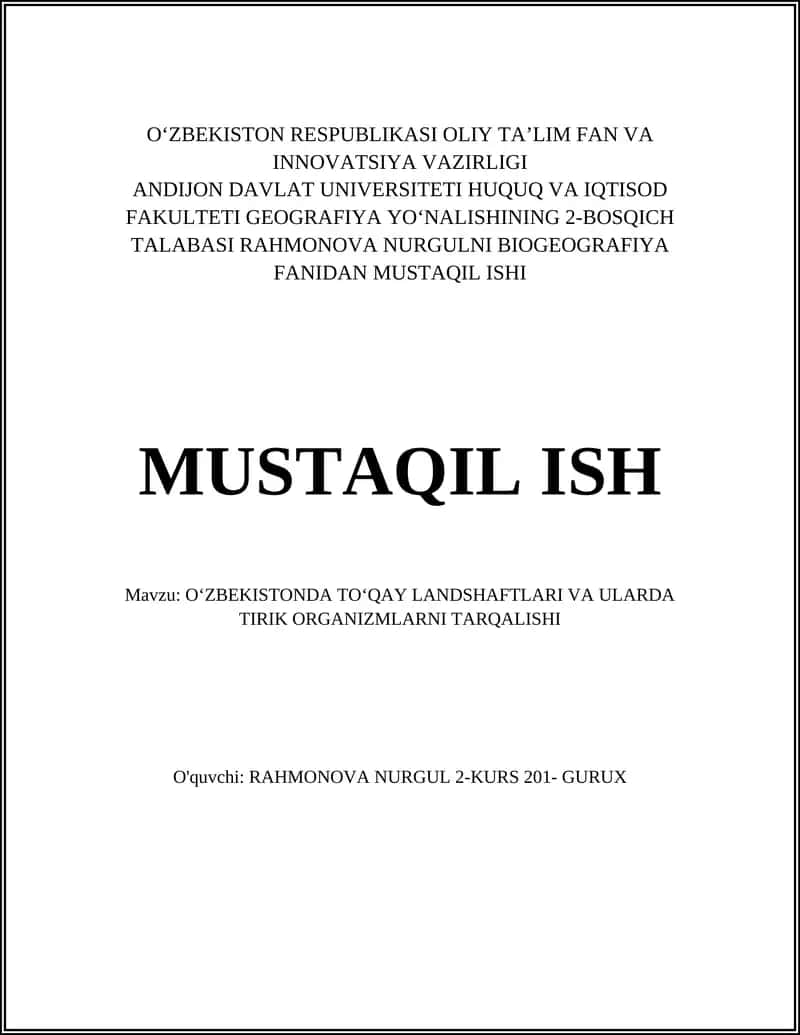 TOʻQAY LANDSHAFTLARI VA ULARDA TIRIK ORGANIZMLARNI TARQALISHI 1