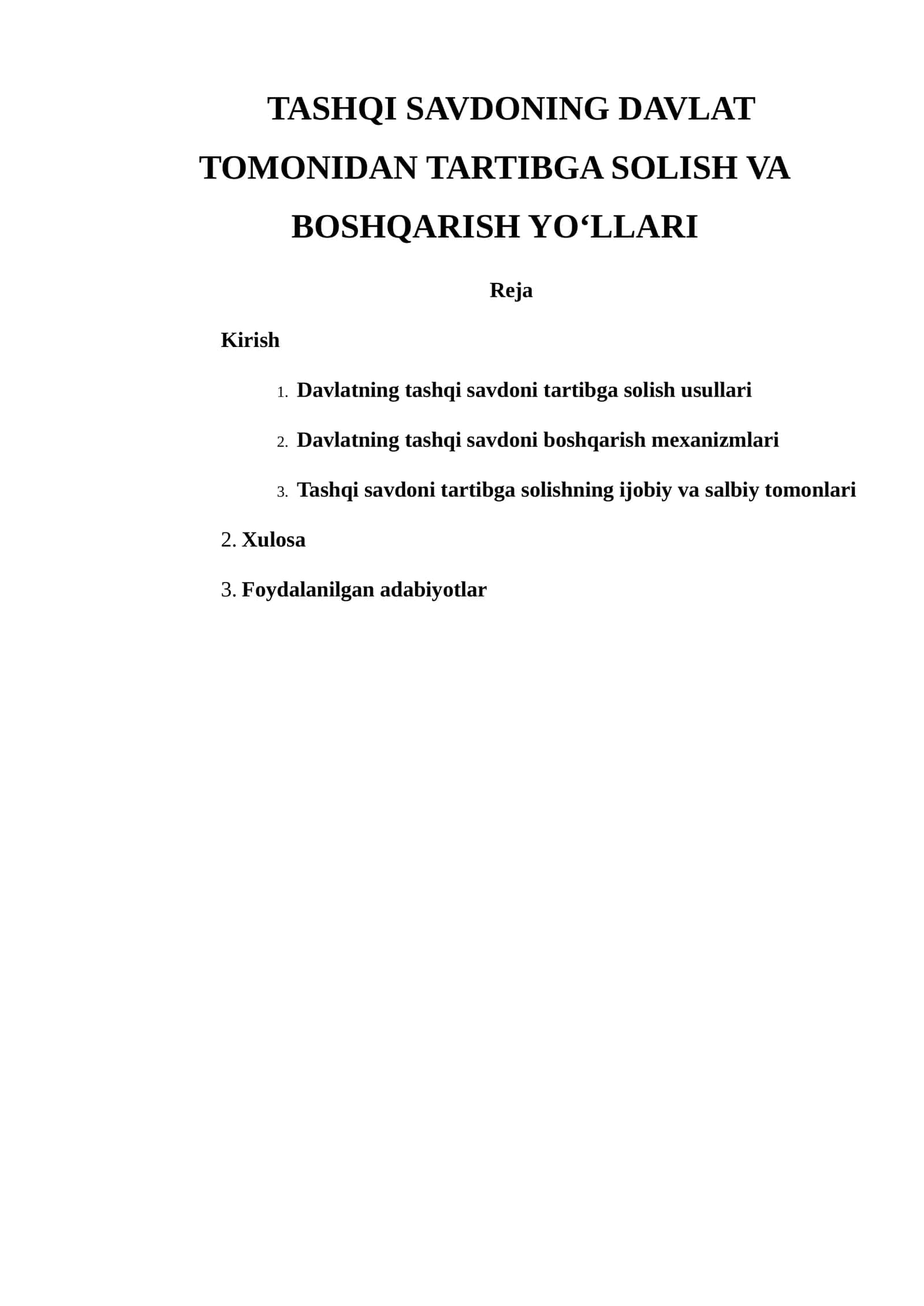 TASHQI SAVDONING DAVLAT TOMONIDAN TARTIBGA SOLISH VA BOSHQARISH YO‘LLARI 1