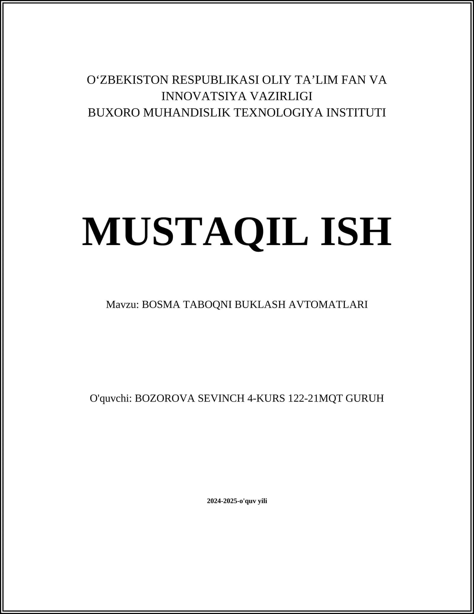 BOSMA TABOQNI BUKLASH AVTOMATLARI 1