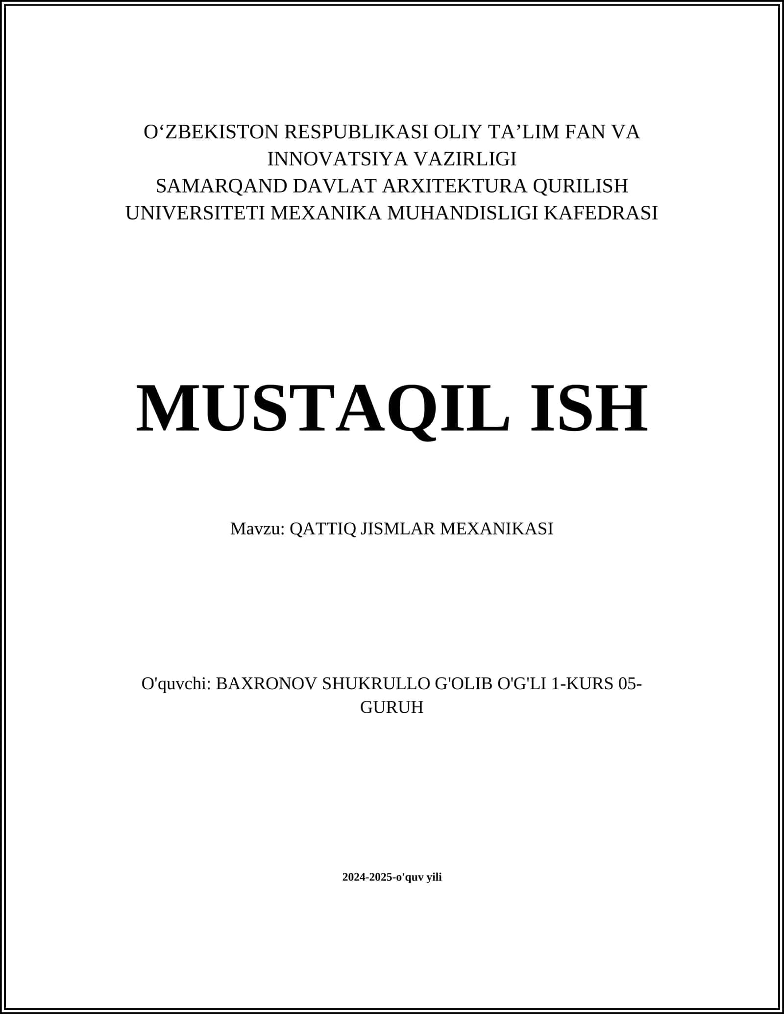 QATTIQ JISMLAR MEXANIKASI 1