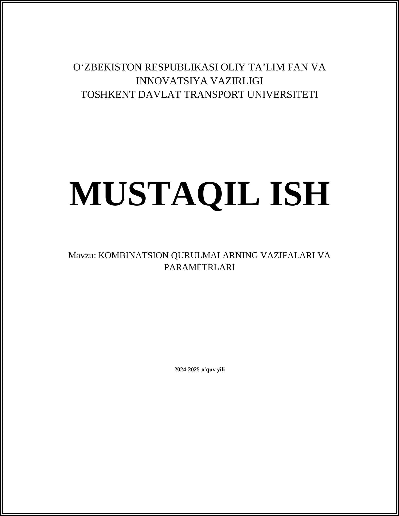 KOMBINATSION QURULMALARNING VAZIFALARI VA PARAMETRLARI 1