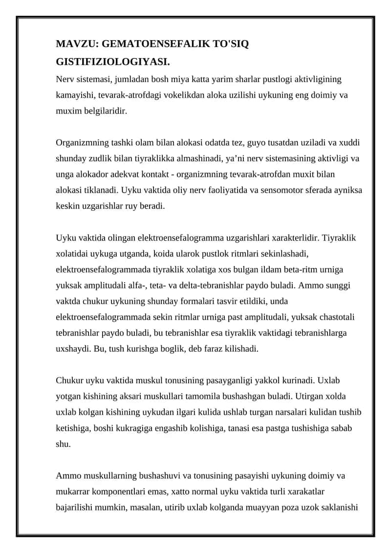GEMATOENSEFALIK TO'SIQ GISTIFIZIOLOGIYASI 1