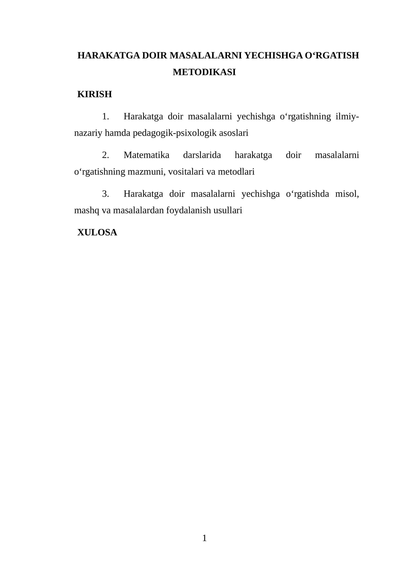 HARAKATGA DOIR MASALALARNI YECHISHGA O‘RGATISH METODIKASI 1