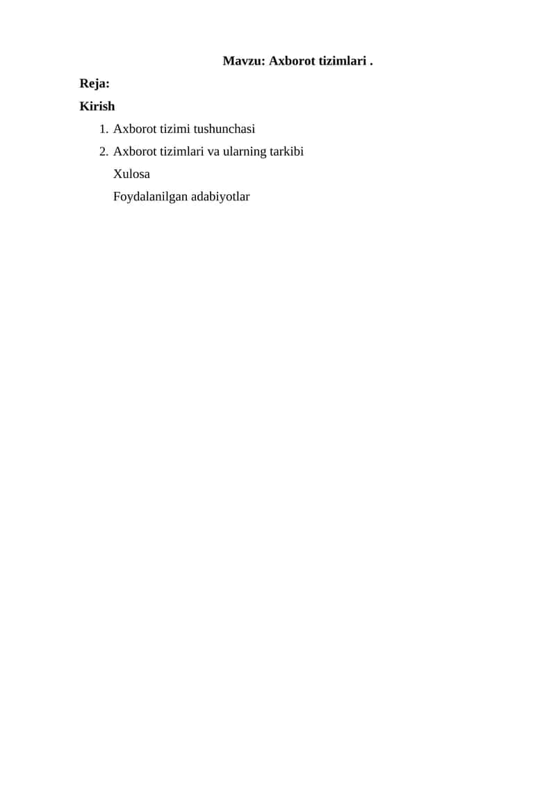 Axborot tizimlari 1
