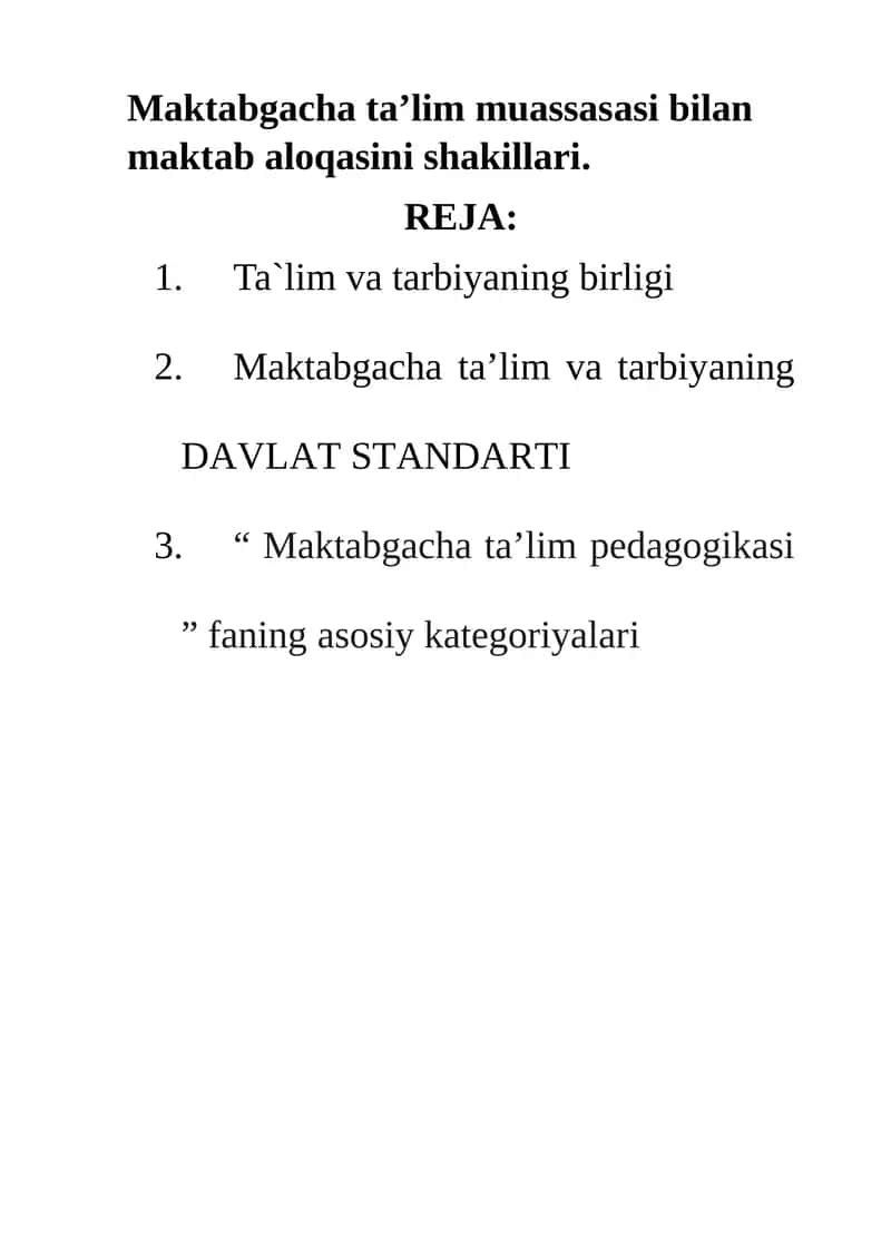 Maktabgacha ta’lim muassasasi bilan maktab aloqasini shakillari