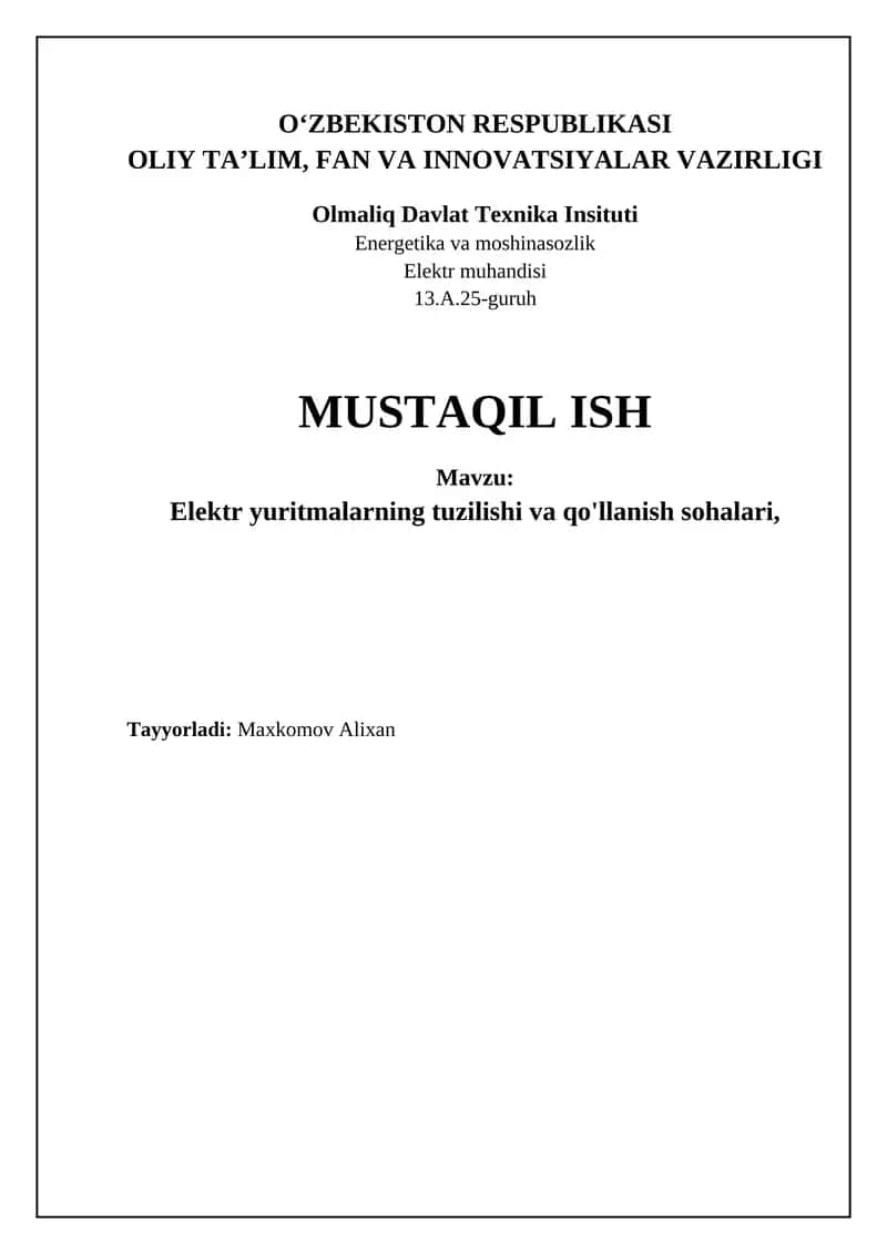 Elektr yuritmalarning tuzilishi va ishlash prinsipi 1