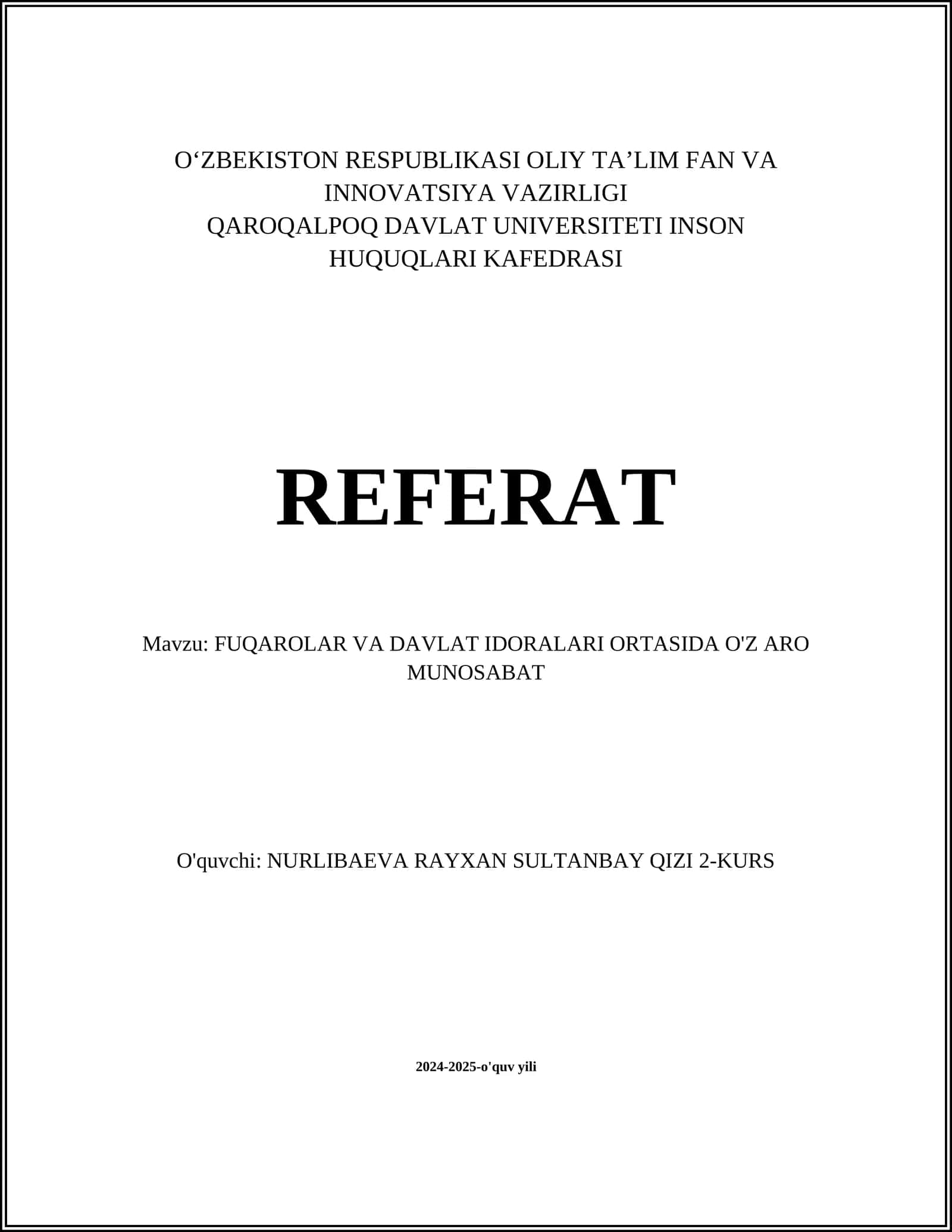 FUQAROLAR VA DAVLAT IDORALARI ORTASIDA O'Z ARO MUNOSABAT 1