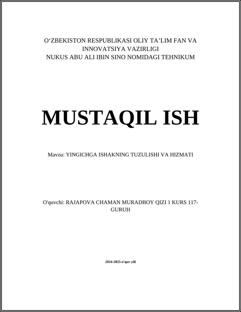 YINGICHGA ISHAKNING TUZULISHI VA HIZMATI 1