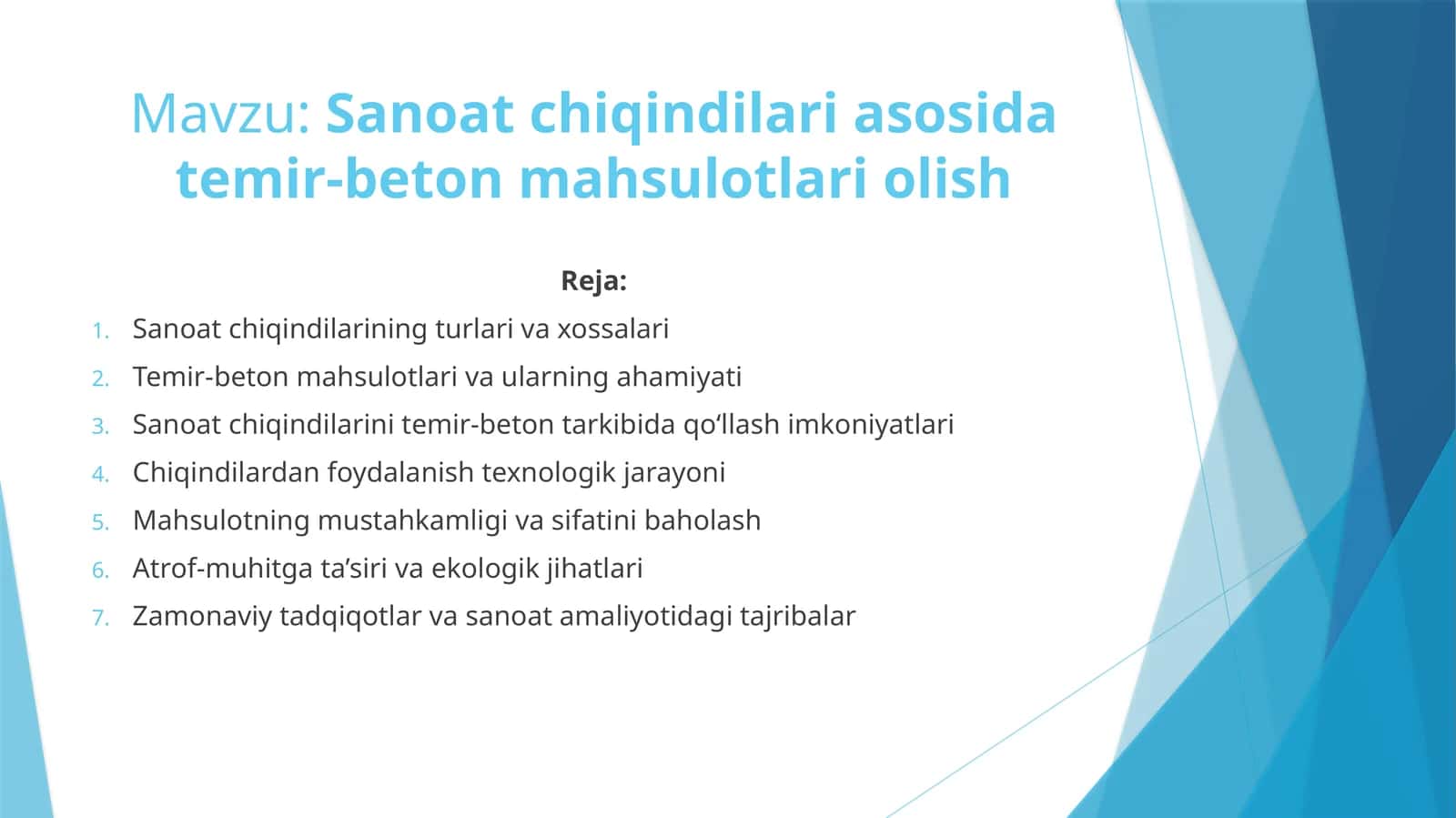 Sanoat chiqindilari asosida temir-beton mahsulotlari olish 1