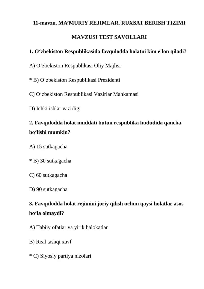 MA’MURIY REJIMLAR. RUXSAT BERISH TIZIMI 1