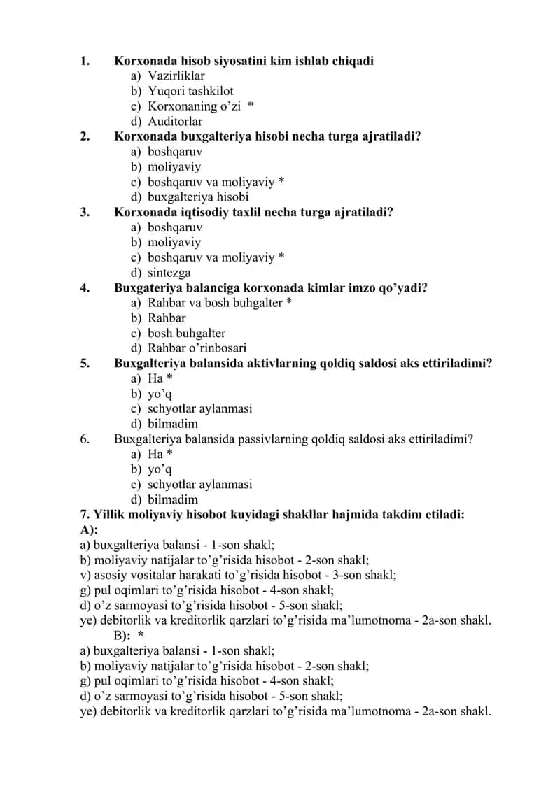 Moliyaviy tahlil bo'yicha testlaR 1