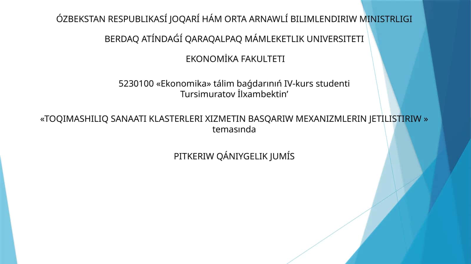 TOQIMASHILIQ SANAATI KLASTERLERI XIZMETIN BASQARIW MEXANIZMLERIN JETILISTIRIW 1