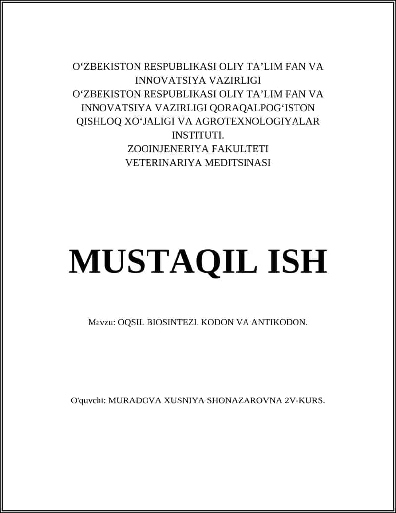 Oqsil biosintezi. Kodon va antikodon 1