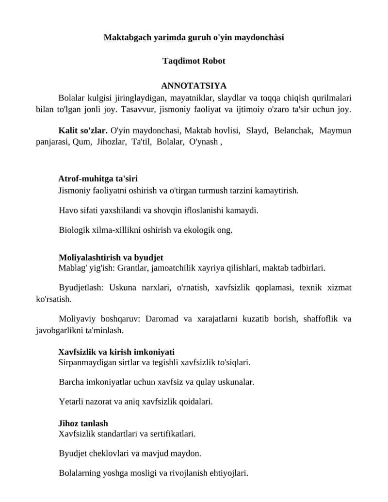 Maktabgach yarimda guruh o'yin maydonchàsi 1