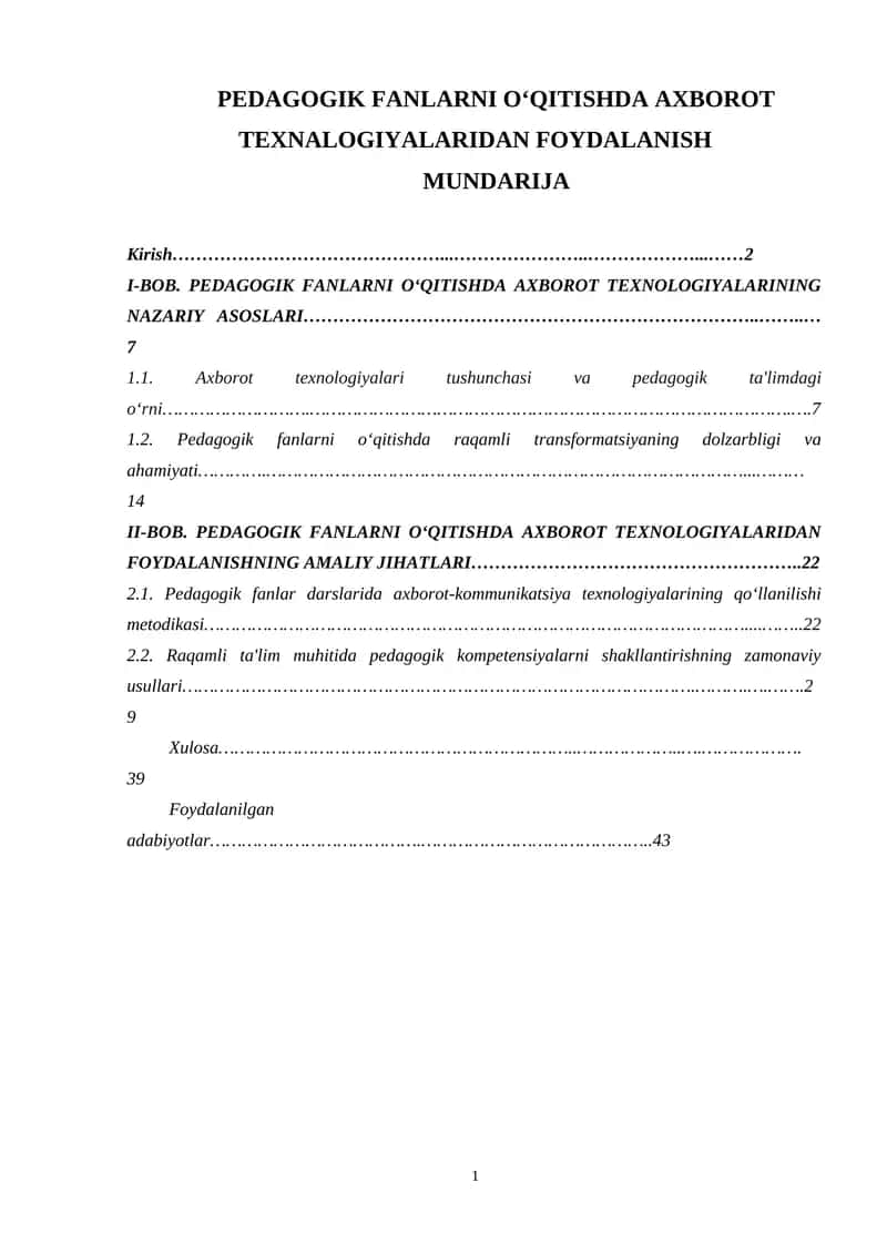 PEDAGOGIK FANLARNI O‘QITISHDA AXBOROT TEXNALOGIYALARIDAN FOYDALANISH 1