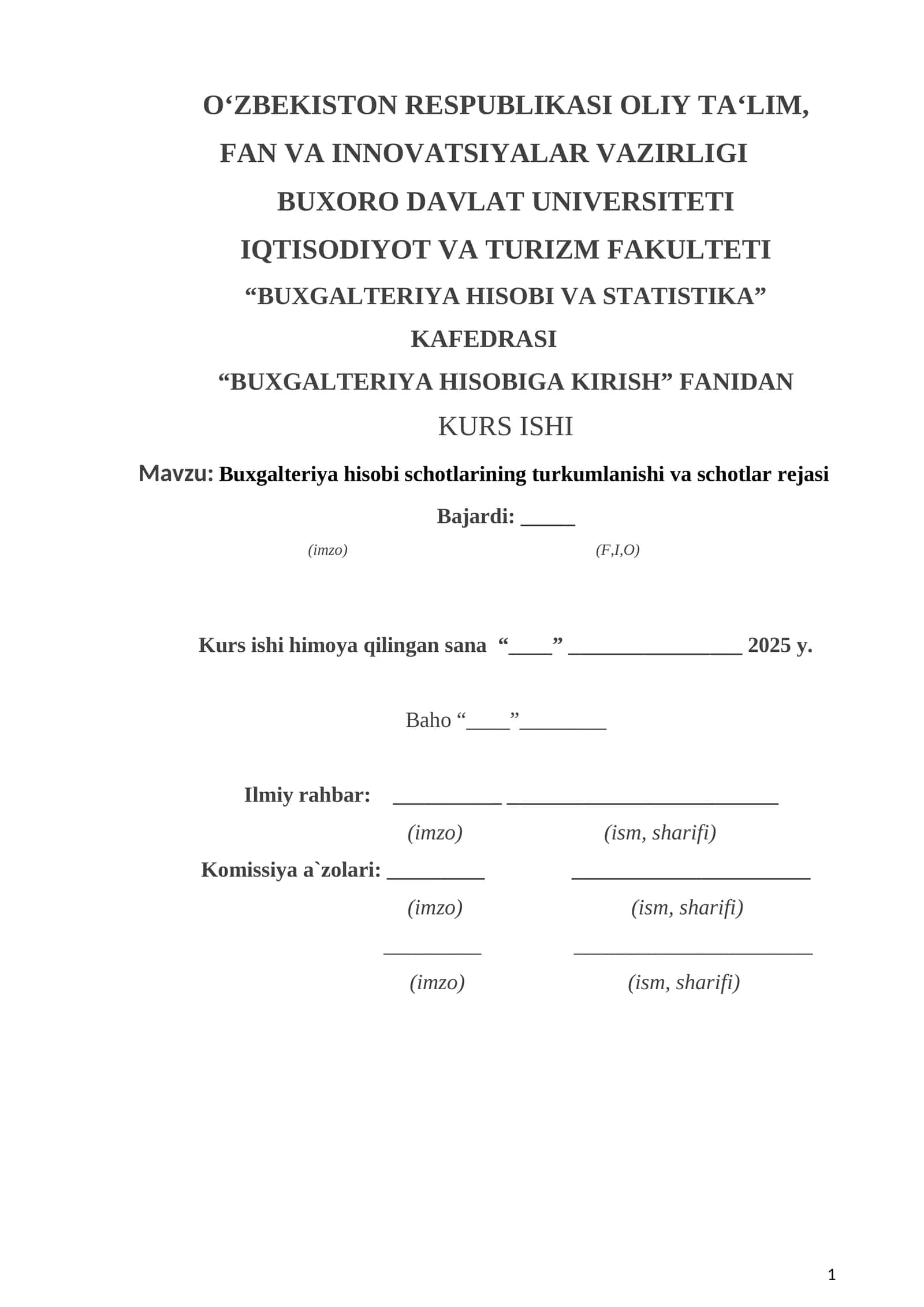 Buxgalteriya hisobi schotlarining turkumlanishi va schotlar rejasi 1