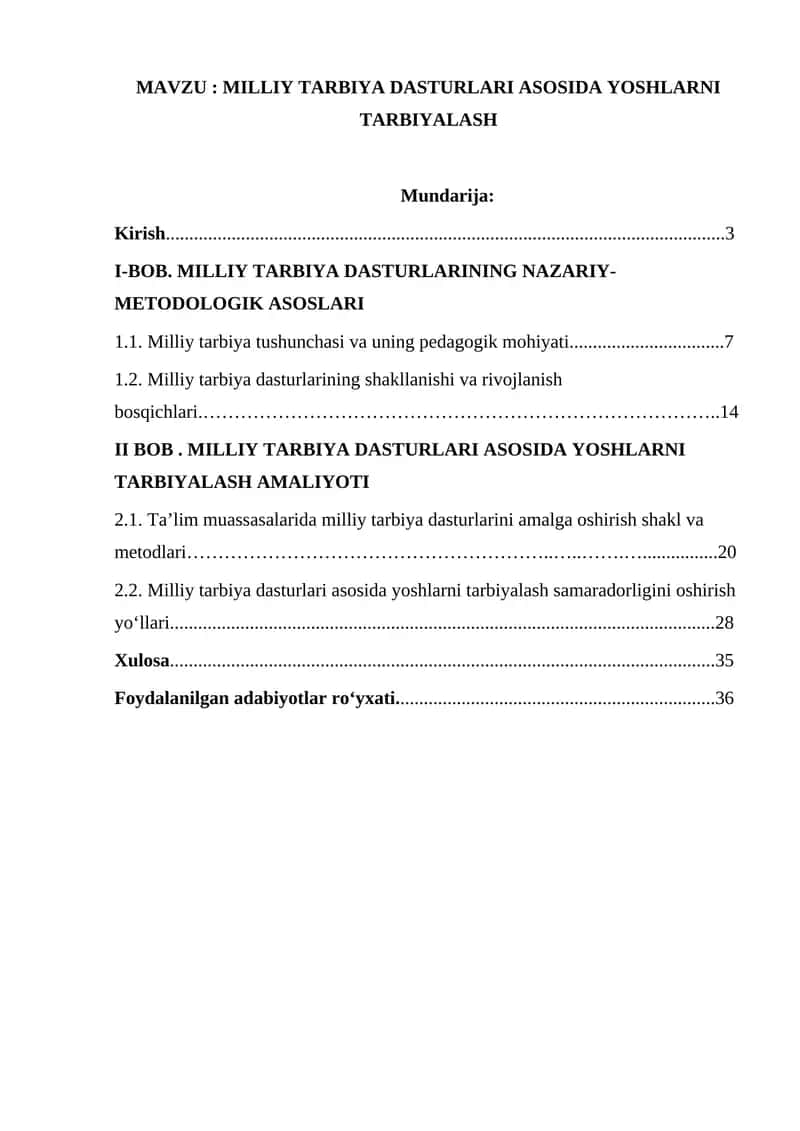 MILLIY TARBIYA DASTURLARI ASOSIDA YOSHLARNI TARBIYALASH 1