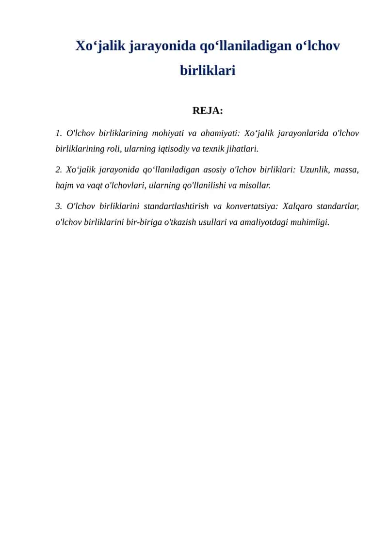 Xoʻjalik jarayonida qoʻllaniladigan oʻlchov birliklari 1