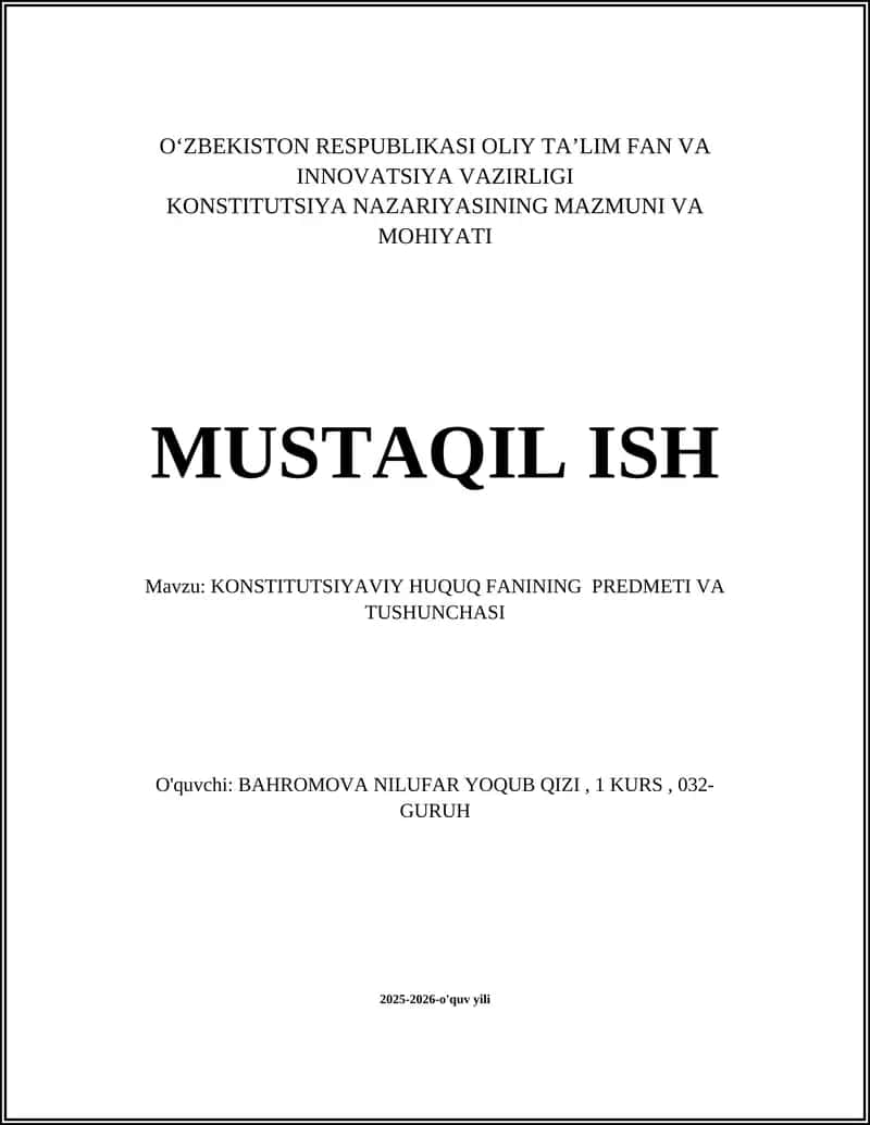 Konstitutsiyaviy Huquq Fanining Predmeti va Tushunchasi 1