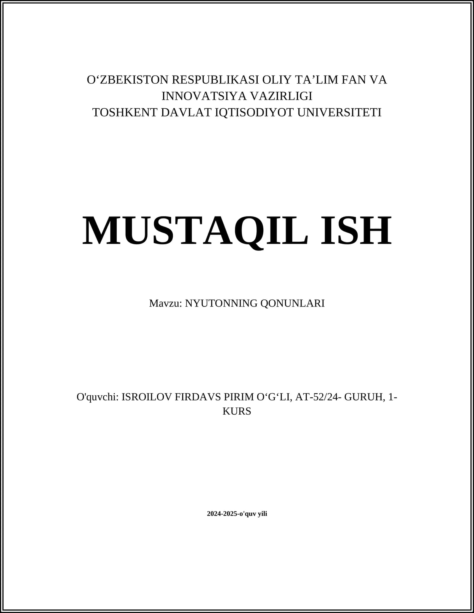 NYUTONNING QONUNLARI 1