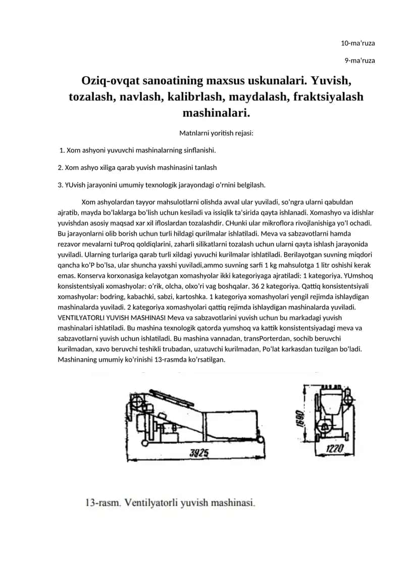 Oziq-ovqat sanoatining maxsus uskunalari 1