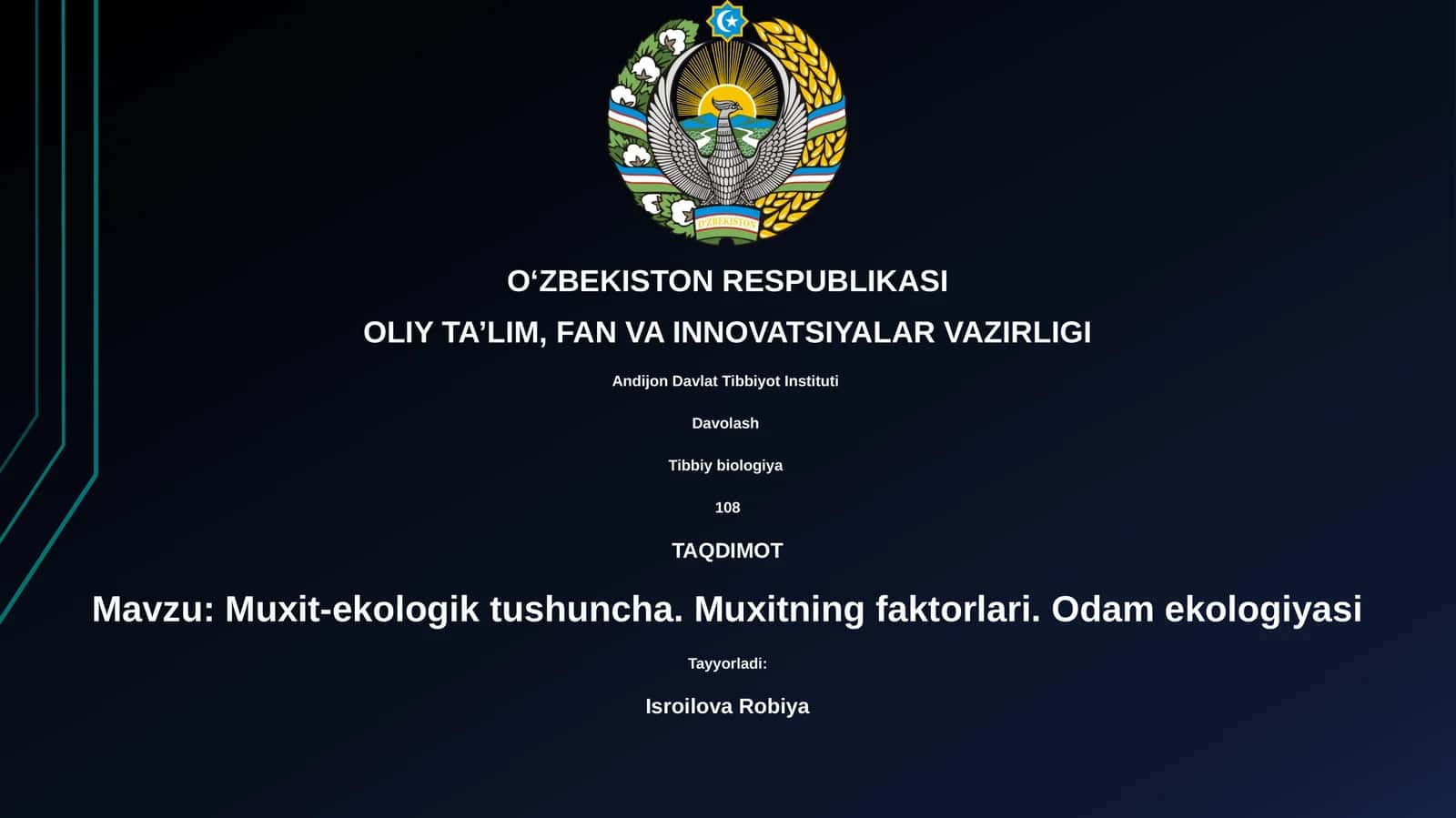Muxit-ekologik tushuncha. Muxitning faktorlari. Odam ekologiyasi 1
