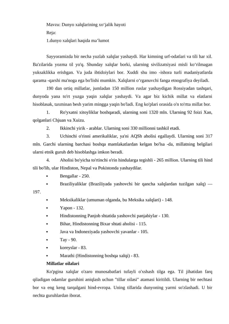 Dunyo xalqlarining xoʻjalik hayoti 1