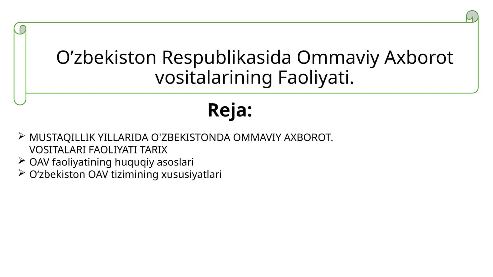MUSTAQILLIK YILLARIDA O'ZBEKISTONDA OMMAVIY AXBOROT VOSITALARI FAOLIYATI 1
