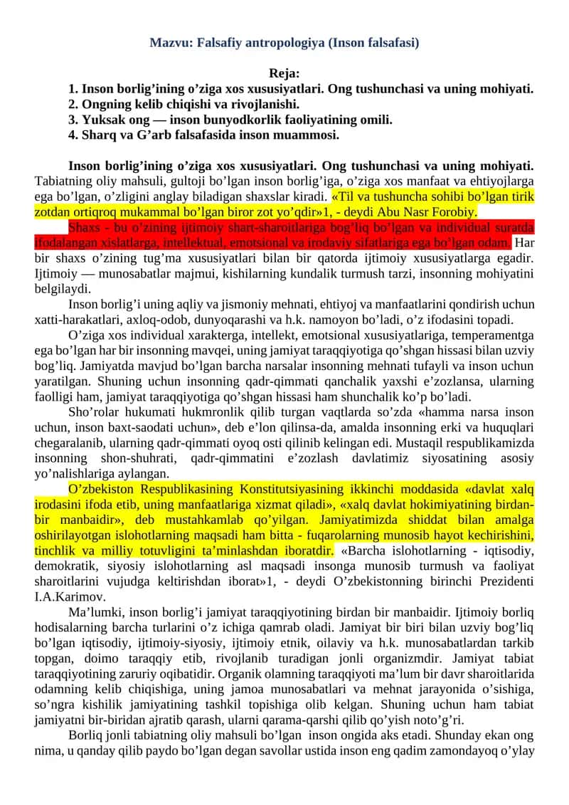 Falsafiy antropologiya (Inson falsafasi) 1