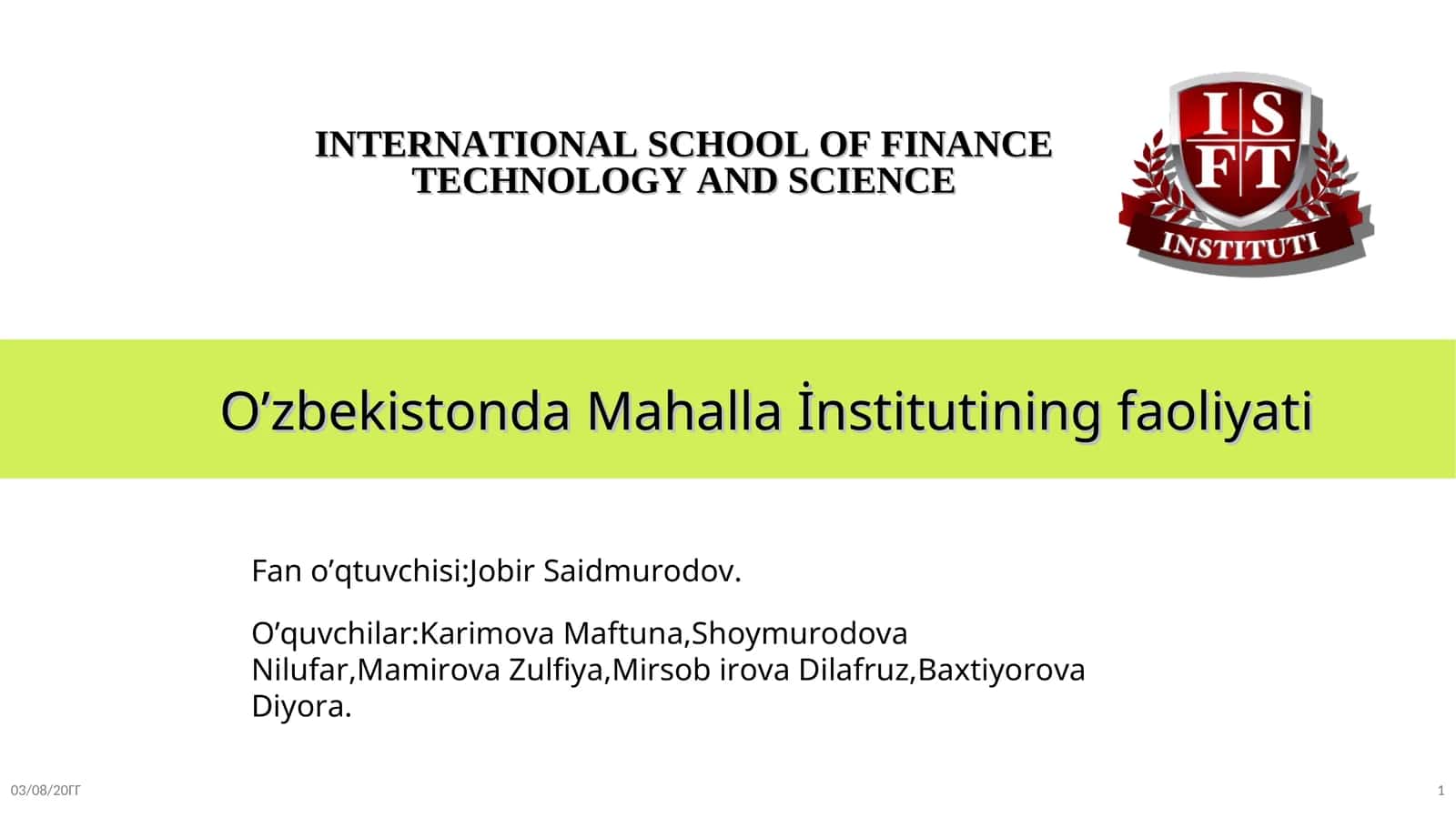 O’zbekistonda Mahalla İnstitutining faoliyati 1