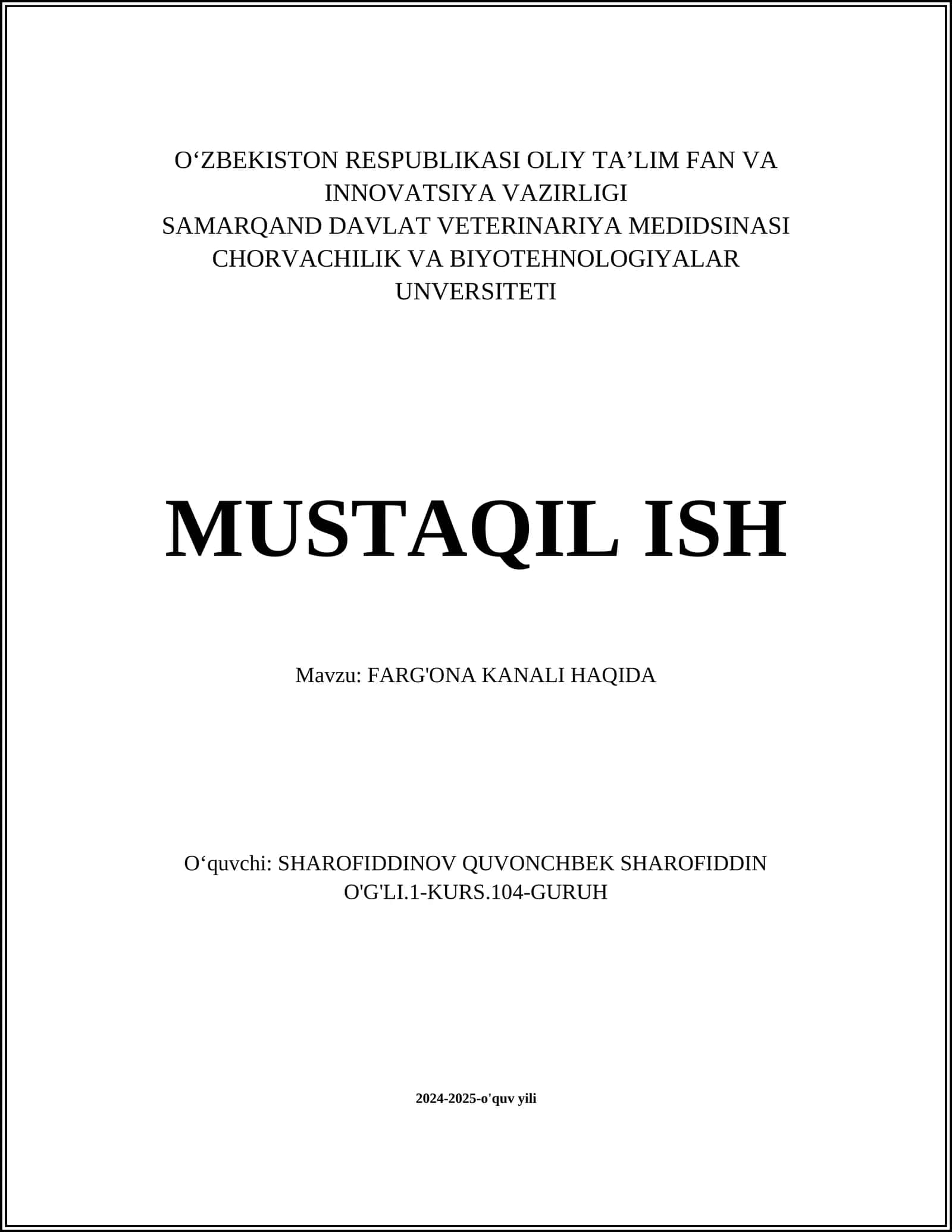 FARG'ONA KANALI HAQIDA 1