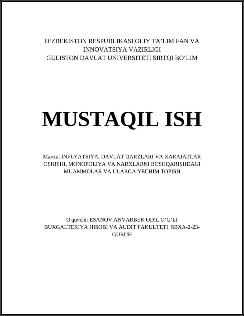 Inflyatsiya sabablari va ularni kamaytirish strategiyalari 1