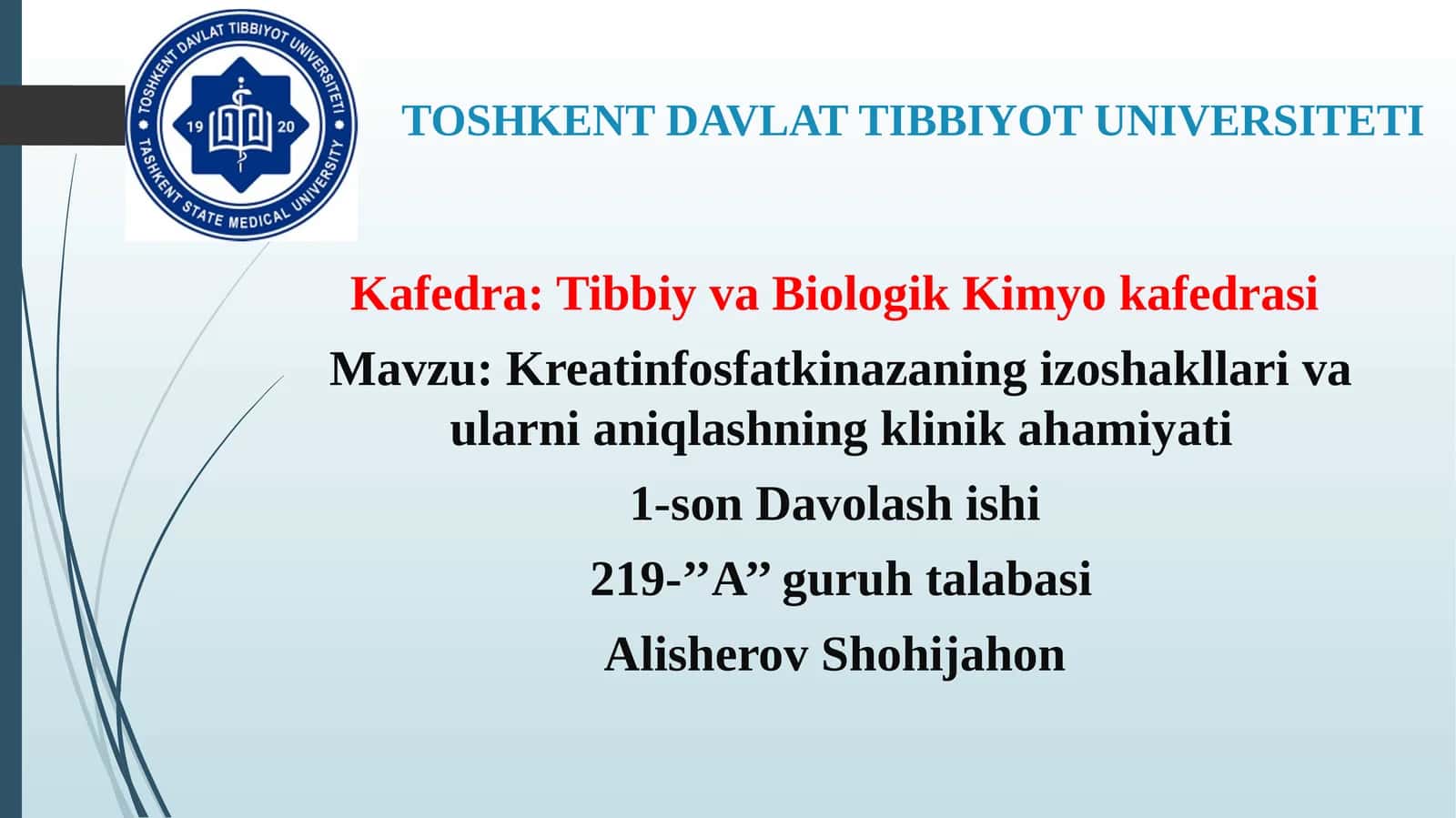 Kreatinfosfatkinazaning izoshakllari va ularni aniqlashning klinik ahamiyati 1